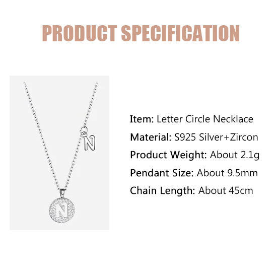 LETTER CIRCLE ZIRCON NECKLACE-S925 SOLID SILVER